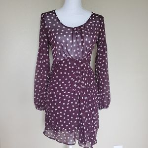 ADELE FADO Silk purple burgendy sheer polka dot fall dress